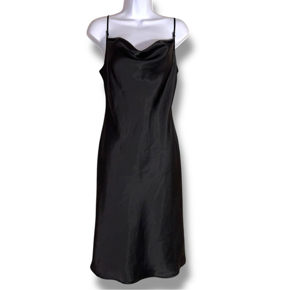 Y2K Era Small Old Navy Black Satin Slip Dress Cowl Neckline Goth Pinup Vintage - Picture 1 of 16